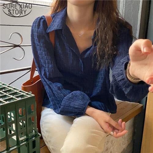 Female Autumn Korean Sweet Solid Office Lady Style Long Sleeve Chiffon Blouse Fashion Vintage Womans Shirts Ropa De Mujer 10774