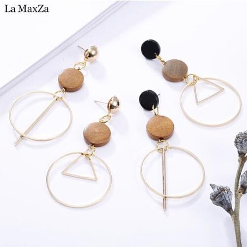 Wooden Earrings Natural Wood Earring For Women Geometric Statement Exaggerated Long Stud Earrings Girls Fashion Jewelry 2018