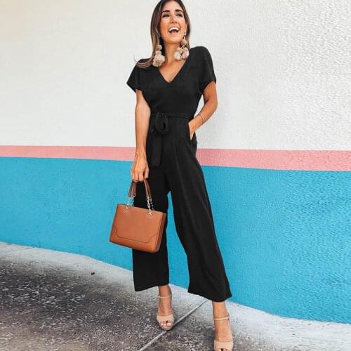 Long Jumpsuit Female Summer 2021 New Streetwear V-neck Fitness Beach Elegant Party One Piece Black Rompers Womens Sets Clothing
