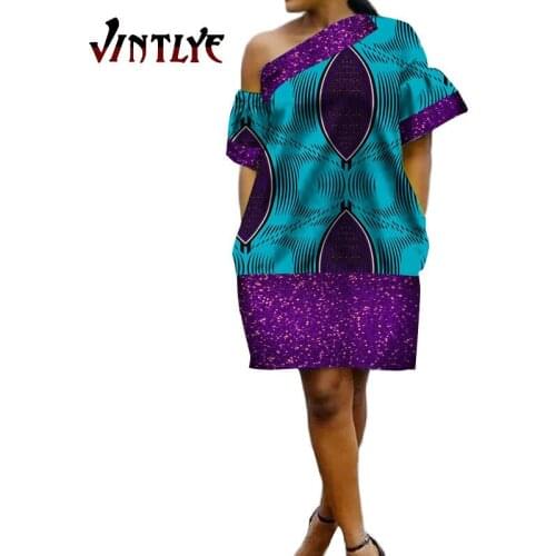 New African Clothing Casual Short Dress for Women Sexy Slash Neck Short Sleeve Dresses Floral Printed Africa Style Costume WY138