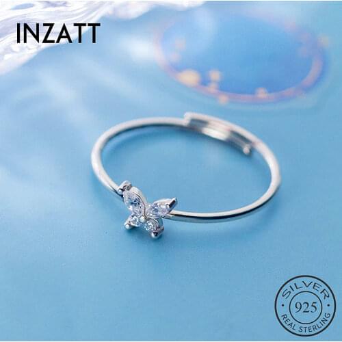 INZATT Real 925 Sterling Silver Zircon Flower Adjustable Ring For Fashion Women Party Fine Jewelry Minimalist Accessories Gift