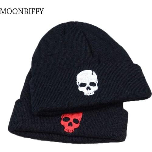 Unisex Winter Cool Cartoon Skull Print Knitted Windproof Warm Cap Men Women Punk Hip Hop Fashion Black Hat Skullies Beanies K1