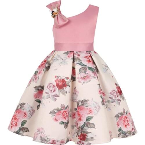 2021 New Toddler Kids Retro Printing Princess Dresses For Girls Dress Flower Girls Wedding Dress Children Evening Party Dress