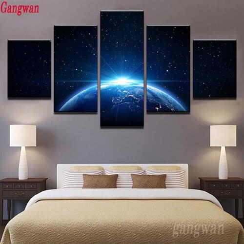 5D DIY Diamond embroidery 5 Pcs Planet Landscape Picture Full Square round Drill diamond painting Cross Stitch moon Wall Sticker