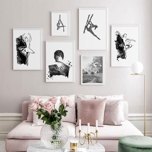 Abstract Black and White Female Yoga Canvas Painting Wall Art Nordic Posters and Prints Wall Pictures for Living Room Decoration