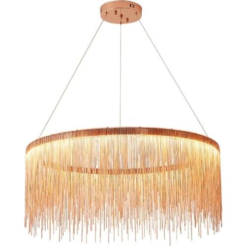 Aluminum Tassels Pendant Lights Round Rose Gold Silver Dimmable LED Hanging Lamp For Living room indoor led lighting