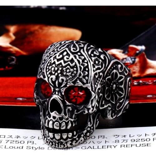 Beier new store 316L Stainless Steel Fashion skull mens ring red blue eyes ring High quality jewelry gift LLBR8-644R