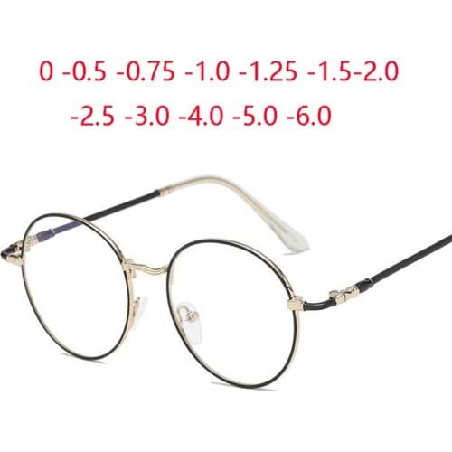 Women Men Metal Round Short-sight Eyeglasses Black Gold Frame Steampunk Myopia Lens Prescription Spectacles 0 -0.5 -0.75 To -6.0