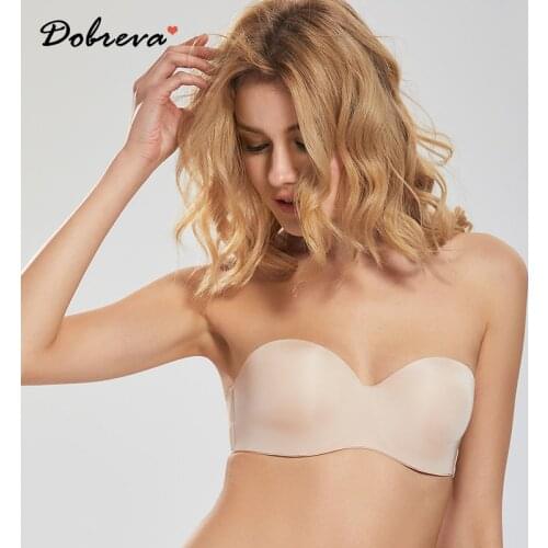 DOBREVA Womens Push Up Strapless Bra Lingerie Seamless Invisible T-shirt Bras Multiway Underwear 1/2 Cup