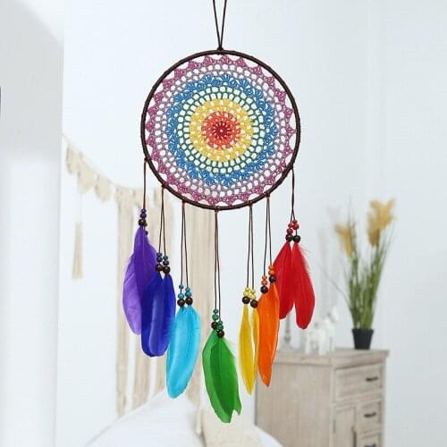 Home Colorful Pendant Creative Dream Catcher Feathers Hanging Decoration Girl Heart Handmade Wind Chimes Wall Decor Craft Gift