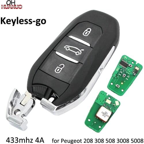 Keyless-Go Smart Remote Car Key Fob 3 Buttons 433MHz 4A Chip for Peugeot 208 308 508 3008 5008 with emergency key HU83