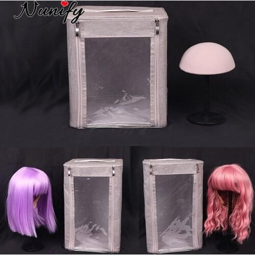 Home Or Salon Use Wig Storage Box Half Display Head With Stand Wig Travel Case Gray Wig Bag Protable Carrying Box For Hair