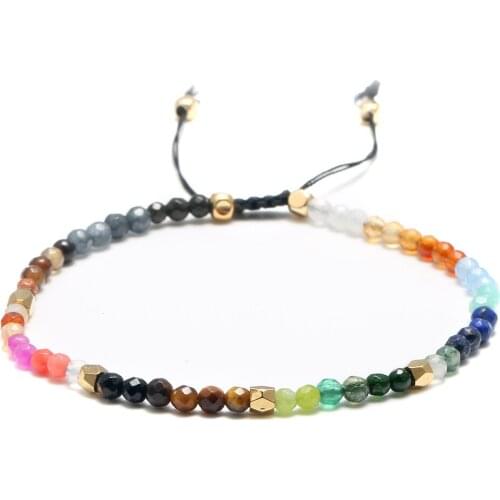 Trendy 3mm Seven Chakra Bracelet Beaded Bohemian Bracelet Colored Stone Hand-woven Adjustaable Bracelet
