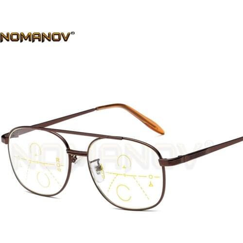 Double Bridge Polit Brown Frame Retro Men Women Progressive Multifocus Reading Glasses Add 75 100 125 150 175 200 to 400
