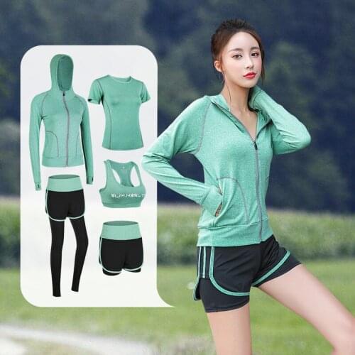 Pure Color All-Match Yoga Wear Womens Five-Piece Suit Spring/Summer 2021 New Running Quick-Drying Fitness Sportswear