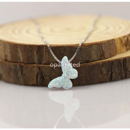 1PC 8.6x14mm 925 Sterling Silver Snow white Butterfly Fire Opal Necklace Animal Butterfly Little Butterfly Opal Pendant for Gift