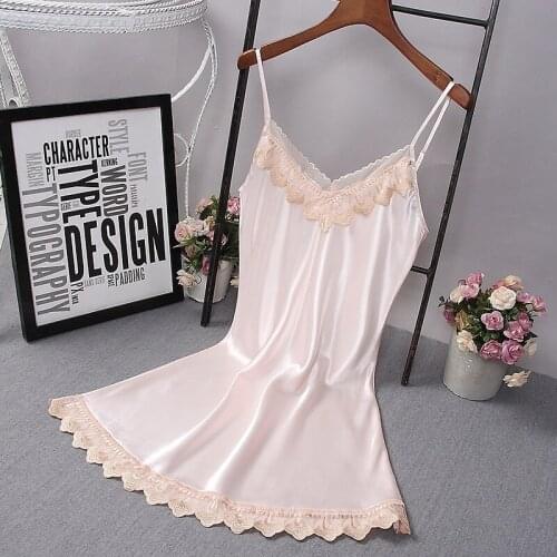 Pajamas women summer imitation silk sexy nightdresses ladies lace sleeveless loose home wear large size comfortable pajamas