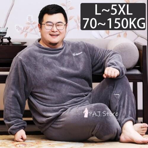 Plus Size 5XL Winter Long Thick Warm Flannel Pajama Sets Men Coral Fleece Sleepwear Suit Lounge Homewear Home Clothes Pjs Pygama