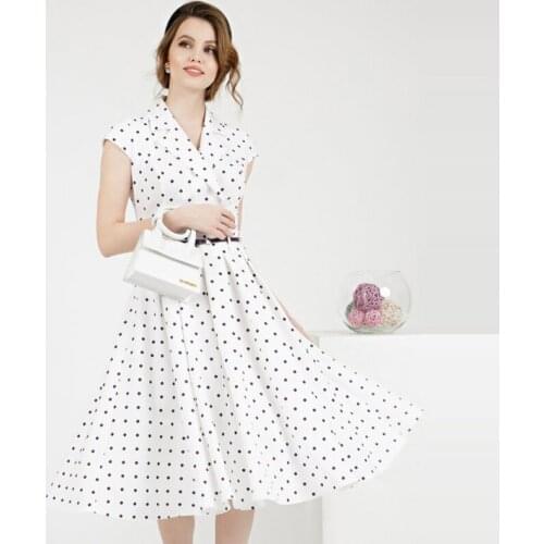 MUICHES French Style Notched Polka Dot dress Woman Sleeveless Blet White A-LINE Dress Elegant 2021 New Summer Fashion