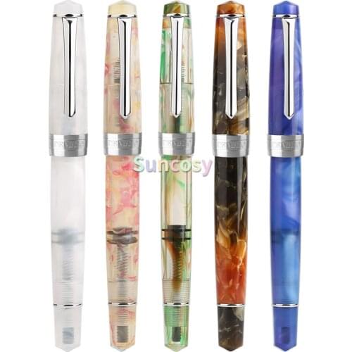 PENBBS 309 Acrylic Piston Fountain Pen With Silver Clip, Fine Nib 0.5mm, Ink Pen Office Writing Gift Pen, Gift boxed