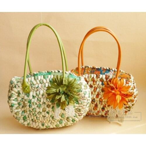 Lady Sweet Corn Husk Made Straw Bag Flower Beach Shoulder Bag Summer Beach Bag Woman Straw Bags