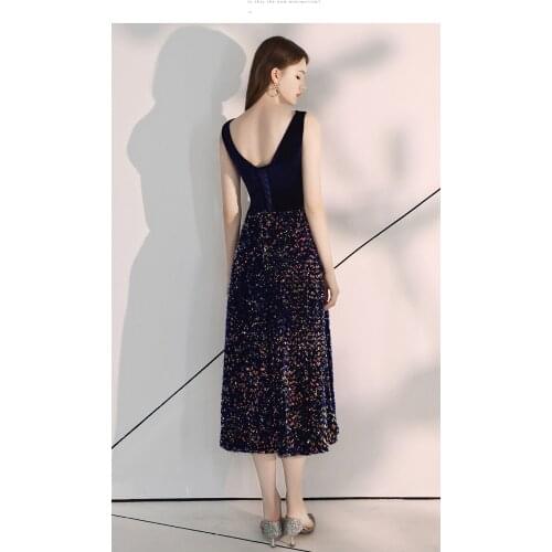 Unique Velvet Tops Evening Gown Lace Up Back A-line Sequins Long Prom Dress Custom Made