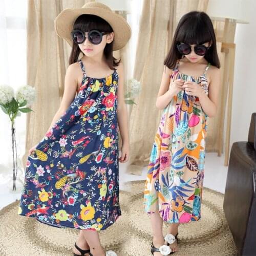 Bohemian 3-14y Teenage Dress Floral Girl Princess Dress Kid Clothes Beach Dress for Girls Student