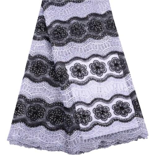 High Quality White Nigeria Lace Fabrics 2019 Black French Net Lace Fabric African Tulle Mesh Fabric With Beads For Party S1503