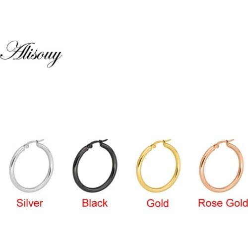 Alisouy 2PCS 20/30mm Hoop Earrings for Women fashion 3mm Round color Gold Black Circle Women Jewelry Accessory Simple style