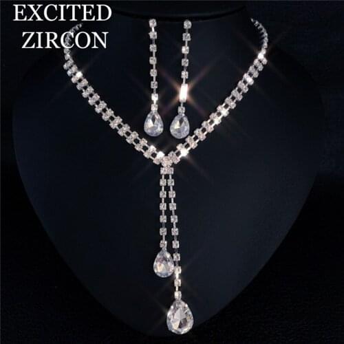 Royal Blue White Crystal Bridal Jewelry Set Rhinestone Water Drop Necklace Earrings Women Wedding Jewelry Set Attend Party