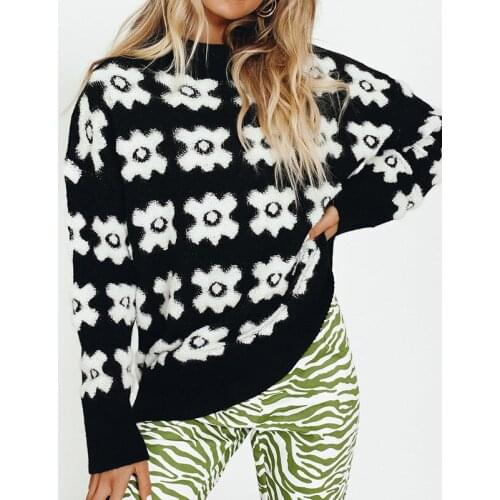 Flower Sweater Womens Autumn/winter 2021 New Casual Loose Pullover Round Neck Long-sleeved Thick Knitted Top