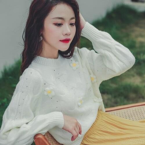 Vintage O Neck Long Sleeve Women Sweater Korean Chic Flower Hit Color Embroidery Pullovers 2021 Fashion Hollow Out Jumpers