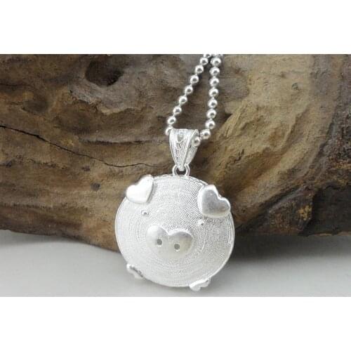 Bastiee Cute Pig 999 Sterling Silver Pendant For Women Small Charms Necklace Trendy Korean Fashion Hmong Handmade Luxury Jewelry