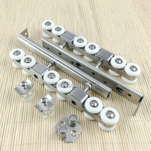 1Set Heavy Duty Stainless Steel Hardware Slide Doors Pulley, Sliding Doors Hanging Rail 12 Wheel Door Roller Bearing 150KG GF565