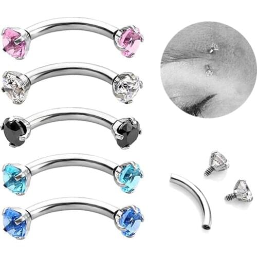 1PC 14G Steel CZ Zircon Eyebrow Ring Tragus Helix Rook Earring Piercings Curved Banana Piercing Bijoux Lip Helix Rings Jewelry