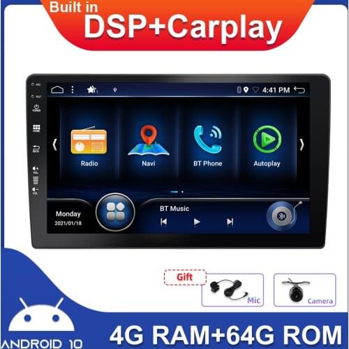 2 Din Android 10.0 Car Multimedia Player Built in Carplay DSP 4GB+64GB 9/10 inch Universal Free Camera External Mic Autoradio