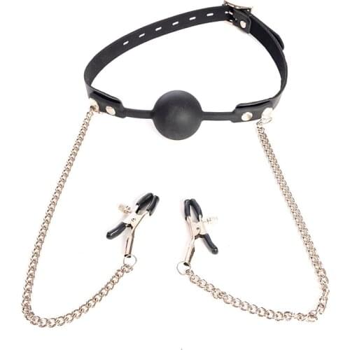 4.2cm Silicone Ball Gag with Nipple Clips Bondage Restraints BDSM Sex Products