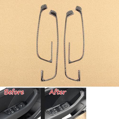 4pcs/set Carbon Fiber Car Interior Door Armrest Window Lift Cover Trim Frame Fit For Audi A3 2013-2017 Car Styling Accessories