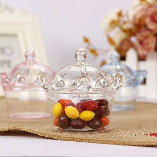 5pcs/Lot Crown Plastic Candy Box Clear Transparent Baby Shower Chocolate Storage Box Wedding Christams Gift Packing Box