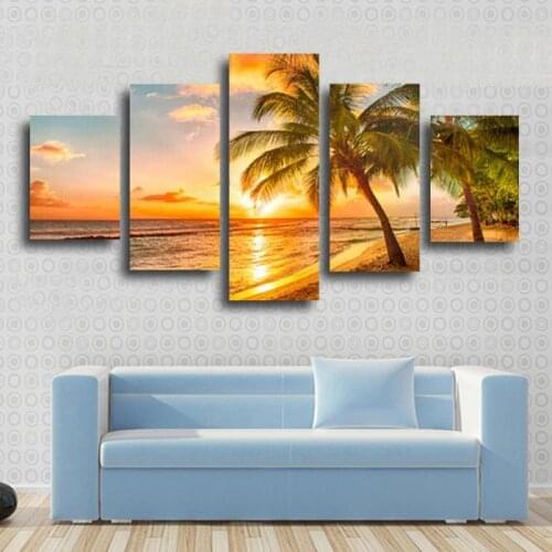5 Piece Sunset Seascape Inclued Coco Beach Modern Wall Art HD Picture Canvas Print Painting For Living Room Home Decor Unframed