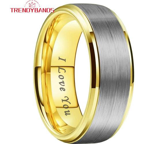 8MM Gold Men Women Wedding Band Tungsten Rings Stepped Beveled Edges Brushed Finish Comfort Fit