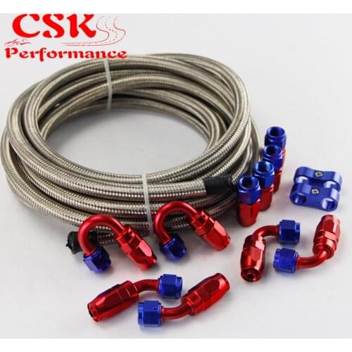 AN6 5M Stainless Steel /Nylon Braided Oil Line / Hose +Fitting Hose End Adaptor Kit Silver/Black