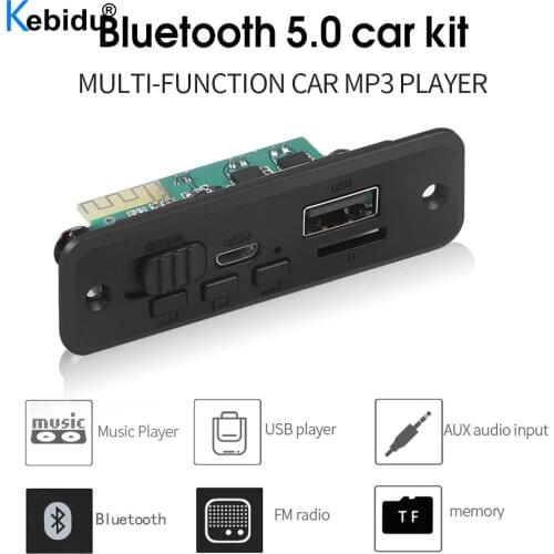 Kebidu 5V Bluetooth 5.0 Car MP3 Player Decoder Board 2 x 3W Amplifier Wireless FM Radio Module TF USB AUX Audio Car Kit