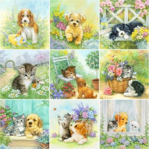 AZQSD Diamond Embroidery Cat Dog Mosaic 5D Picture Of Rhinestone Diamond Painting Animal Cross Stitch Handicraft Home Decor Gift