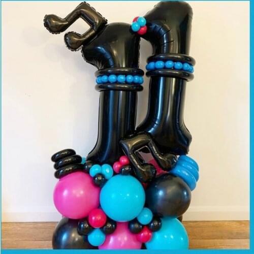 Rose Pink Black Music Notes Foil Balloons Happy Birthday Balloon For 18 20 30 40 50 Years Old Birthday Party Decoration Supplies