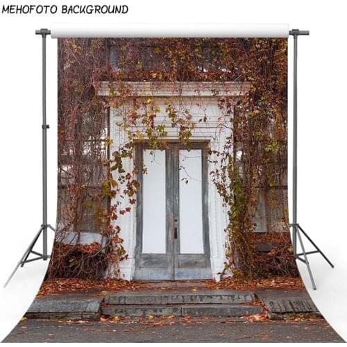 Old Garden Style Photography Backdrops Wedding 10x10 Autumn Leaves Photography Background White Wood Door Wedding Photoshoot