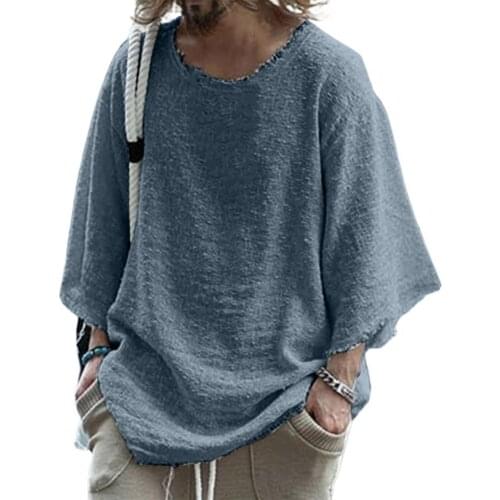 Summer Men T-shirt Fashion Solid Color Loose Streetwear Male T Shirt Casual Long Sleeve Burrs Edge Top Dating Tshirt Tee