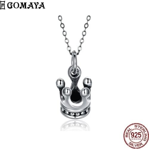 GOMAYA Necklace 925 Sterling Silver Crown Womens Pendant Necklace Romantic Wedding Engagement Gift For Girlfriend Fine Jewelry