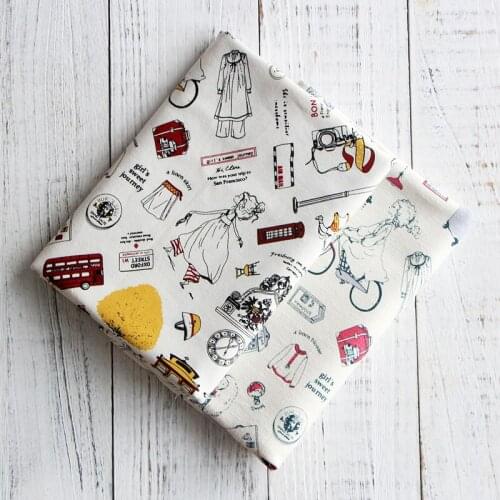 Printed Cotton Linen Fabric Curtain Tablecloth Cotton Cloth For DIY Quilting & Sewing Placemat,Bags Material 50*145cm