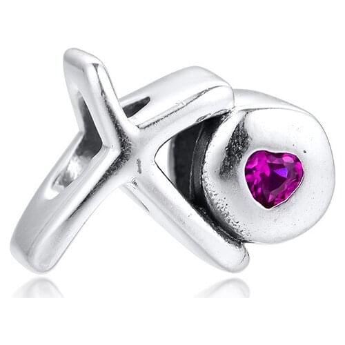 XO Script Heart Stone Crystal Beads Fit Charm Bracelet Femme 925 Sterling Silver Beads for Jewelry Making 2020 Fashion DIY Charm